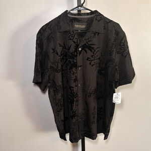 Men's BAROQUE GOLD Black Dragon Print Casual Button Down Shirt L‎